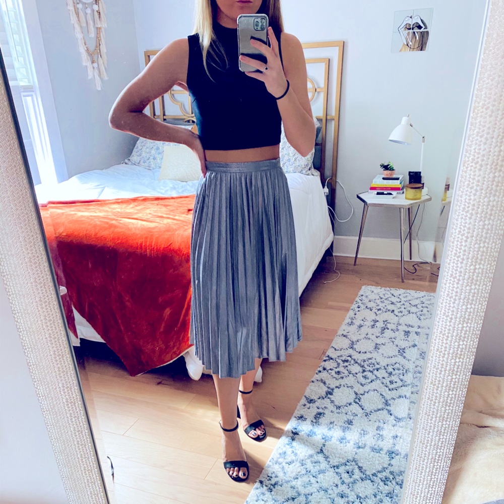 Silver Pleated Midi Skirt, size XS